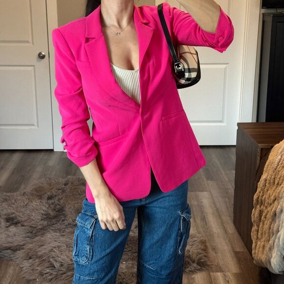CINQ A SEPT CREPE KHLOE BLAZER - HOT MAGENTA main image 1